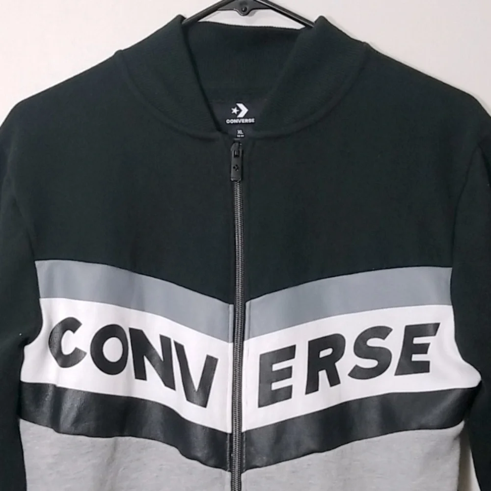 [Converse] Chevron Zip-Up Bomber Jacket - Black/Gray/White - Youth Sz XL (13-15) - Picture 2 of 5